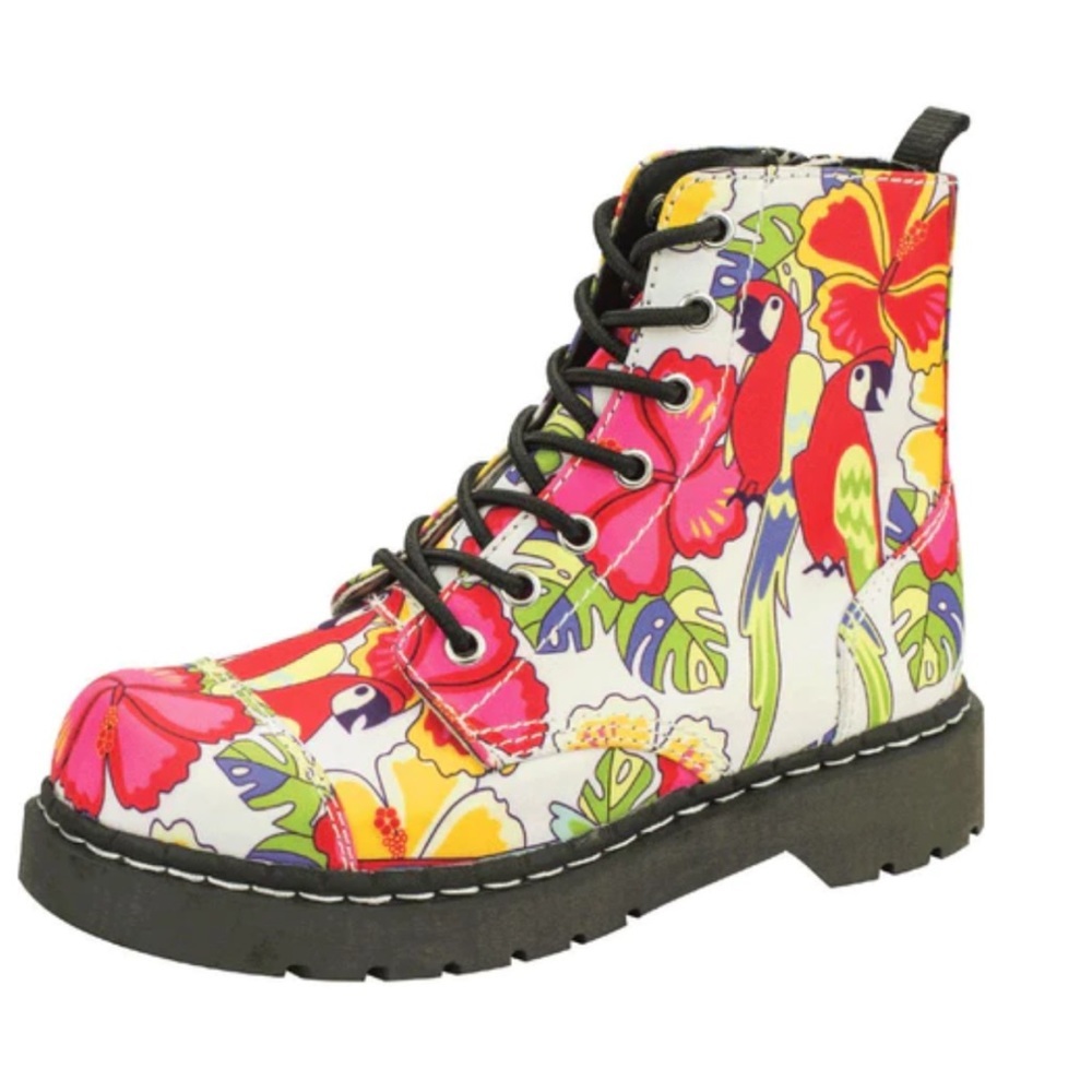 TUK Footwear Womens Tropical Parrot Floral Print Combat Boots Size 7